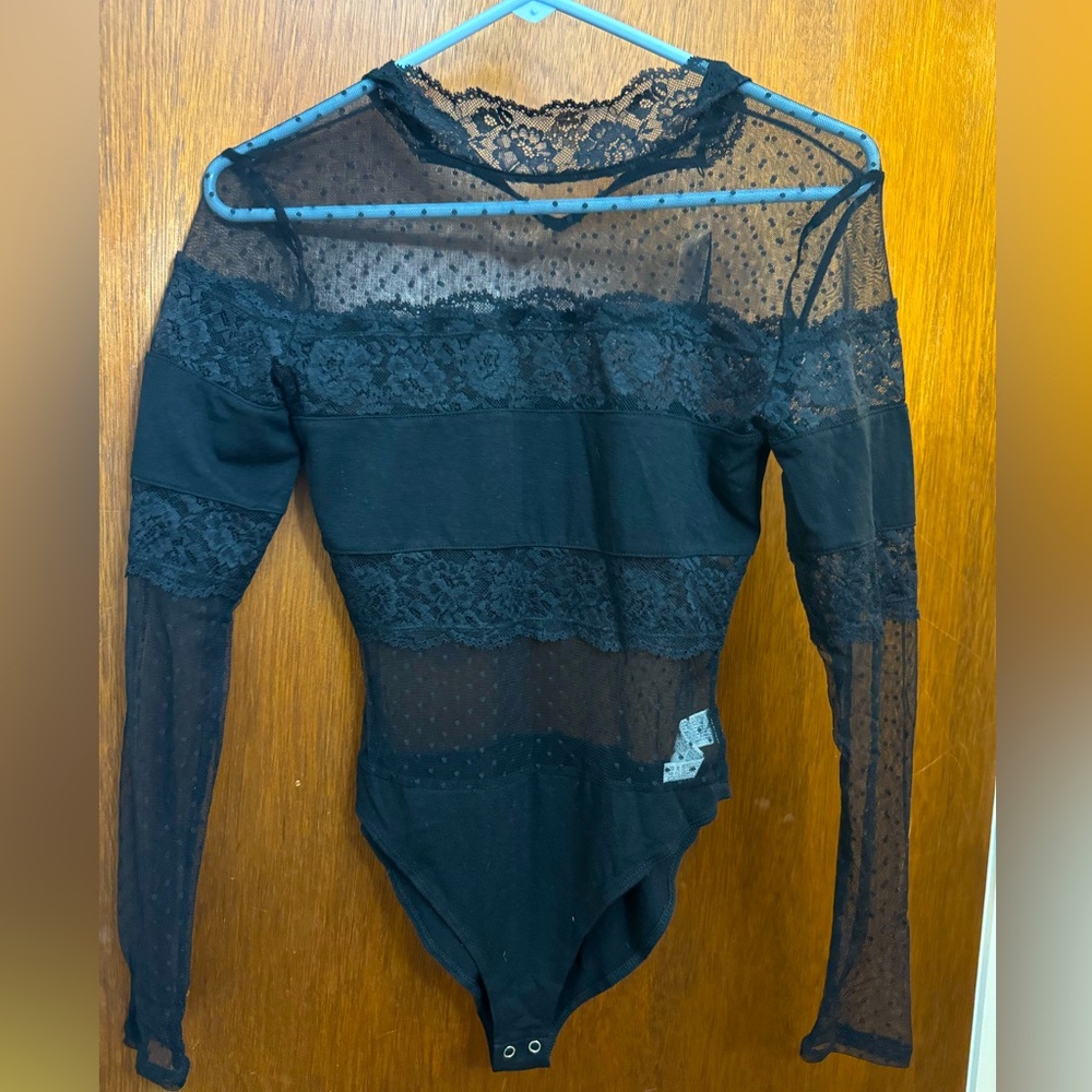 F21 lace bodysuit in black